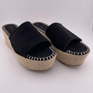 Bamboo‎ Espadrille Wedge Sandals Platform Slides Black Comfort Casual Summer 8.5